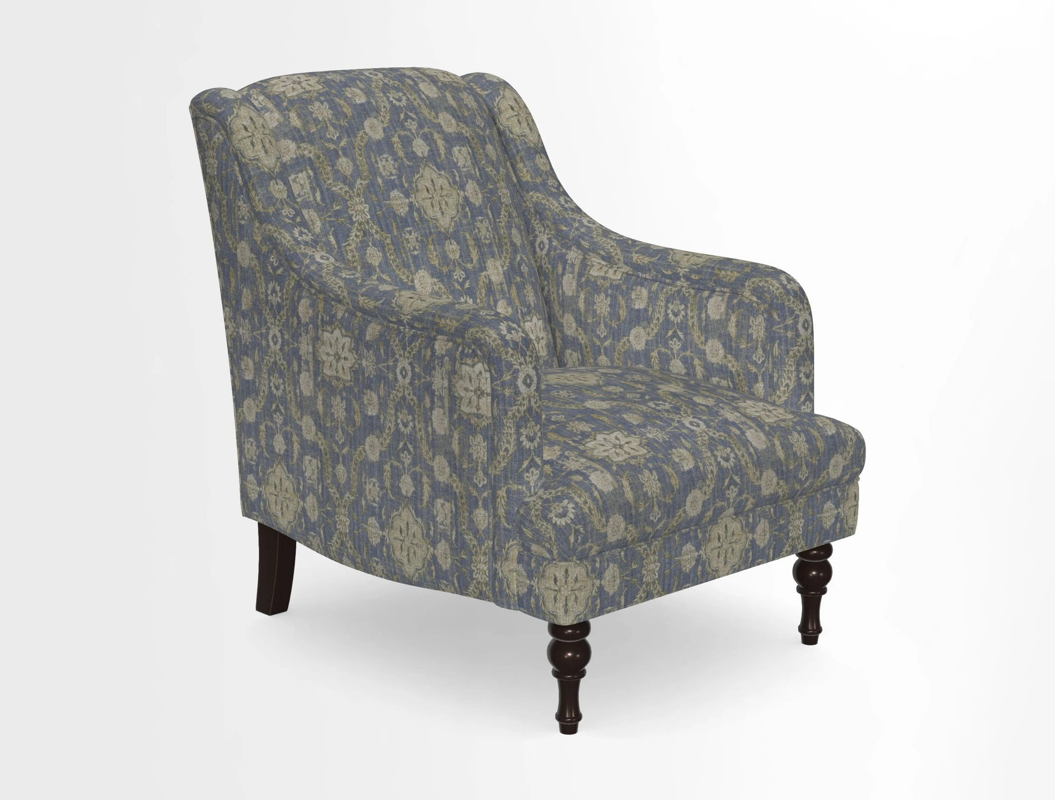 Rothermere Chair in RHS Gertrude Jekyll Ornamental Brown with Arms and Front Border in Mohair Velvet Mushroom