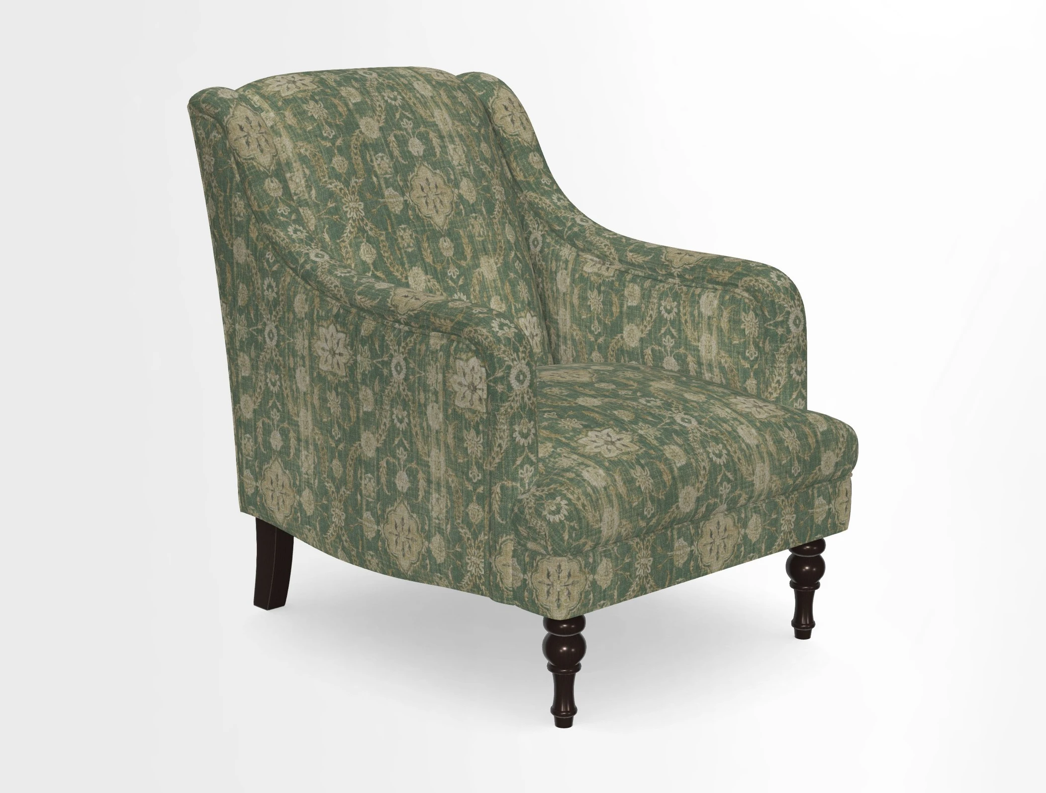 Rothermere Chair in RHS Gertrude Jekyll Ornamental Brown with Arms and Front Border in Mohair Velvet Mushroom