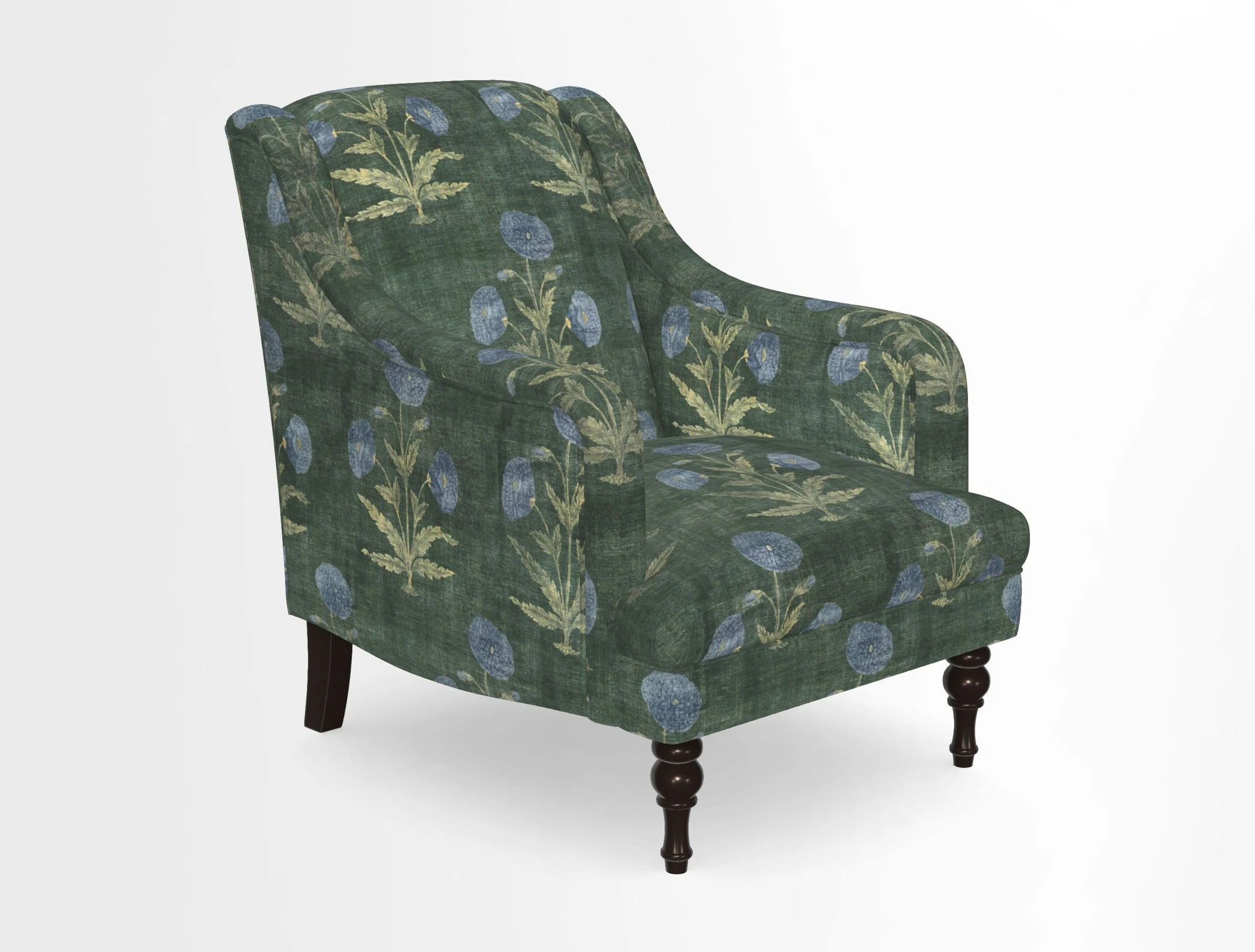 Rothermere Chair in RHS Gertrude Jekyll Ornamental Brown with Arms and Front Border in Mohair Velvet Mushroom