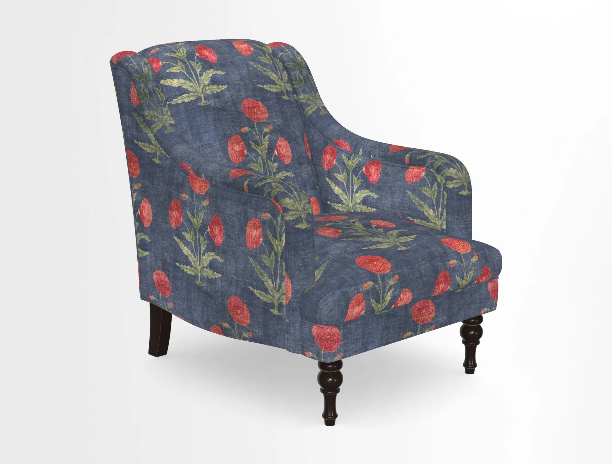 Rothermere Chair in RHS Gertrude Jekyll Ornamental Brown with Arms and Front Border in Mohair Velvet Mushroom