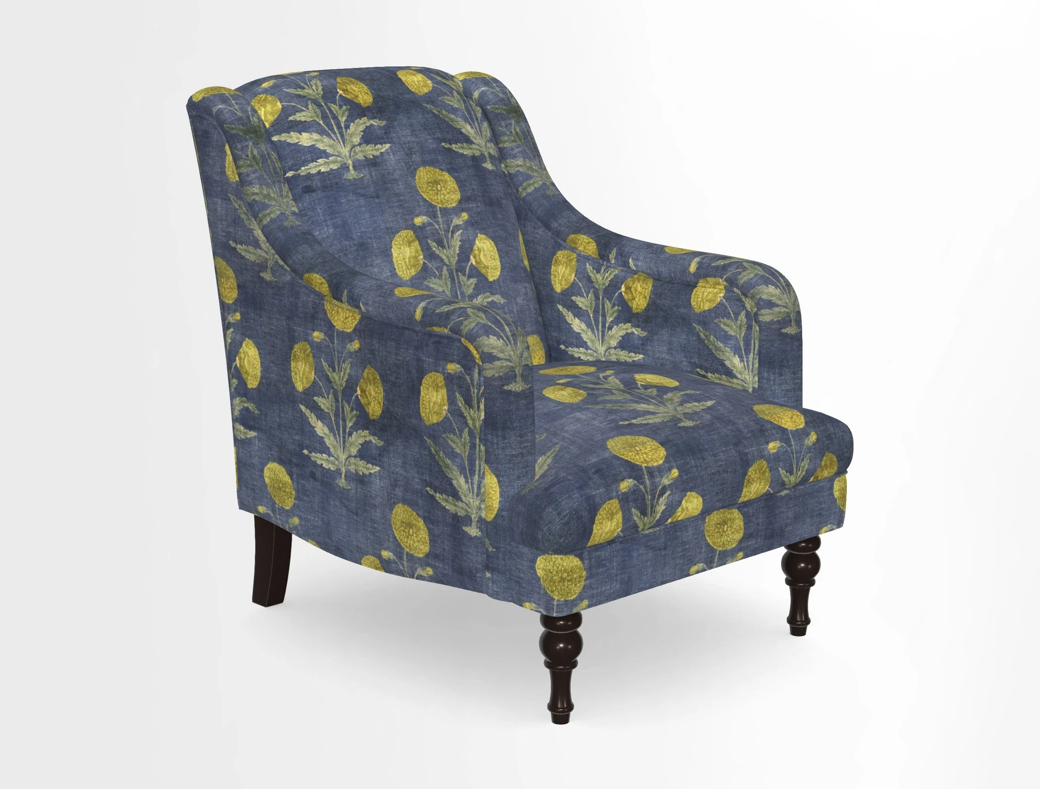 Rothermere Chair in RHS Gertrude Jekyll Ornamental Brown with Arms and Front Border in Mohair Velvet Mushroom