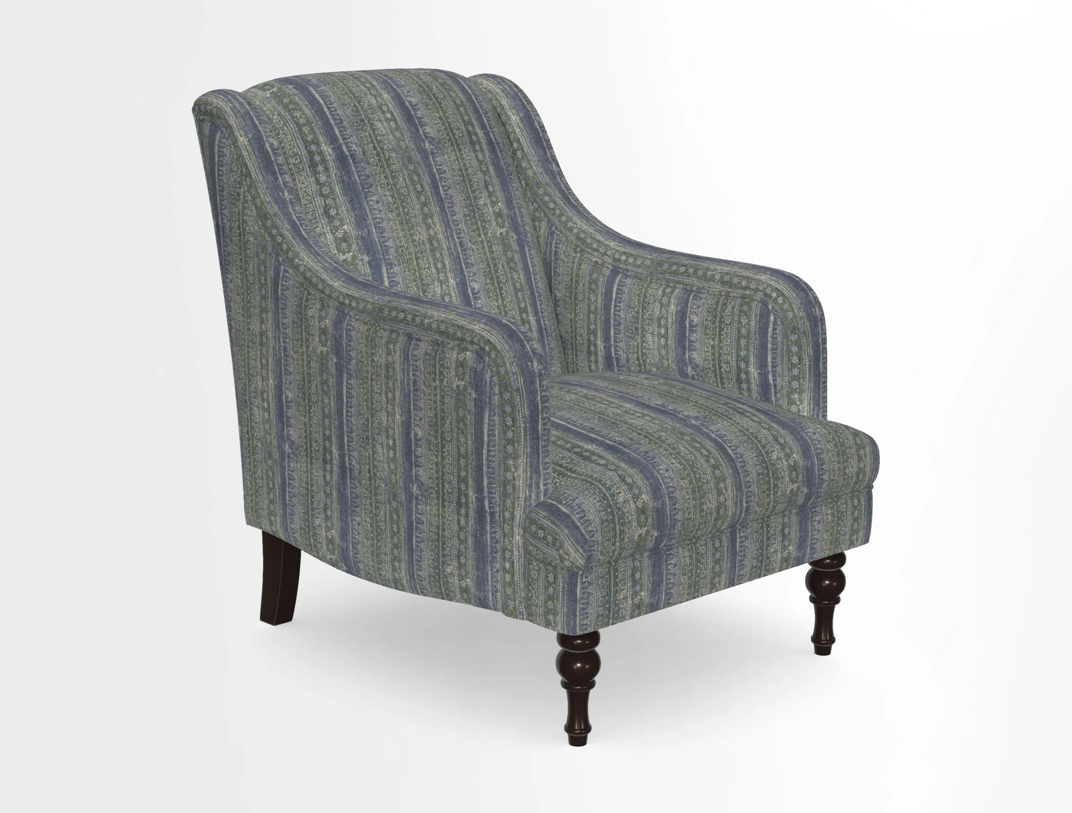Rothermere Chair in RHS Gertrude Jekyll Ornamental Brown with Arms and Front Border in Mohair Velvet Mushroom