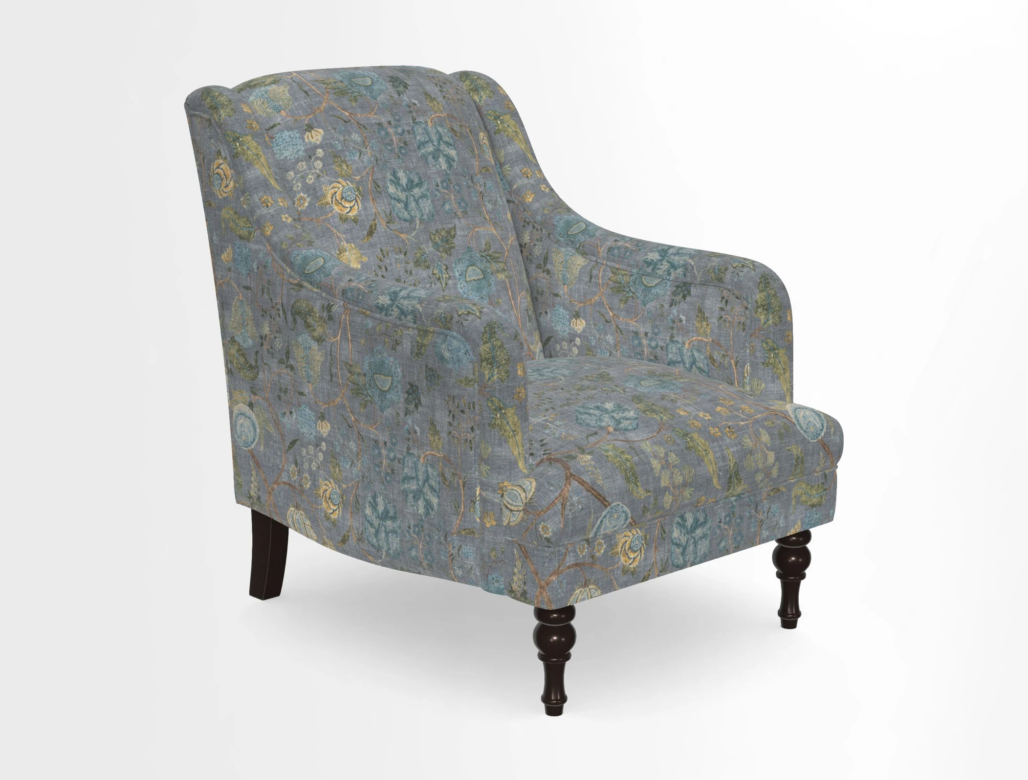 Rothermere Chair in RHS Gertrude Jekyll Ornamental Brown with Arms and Front Border in Mohair Velvet Mushroom