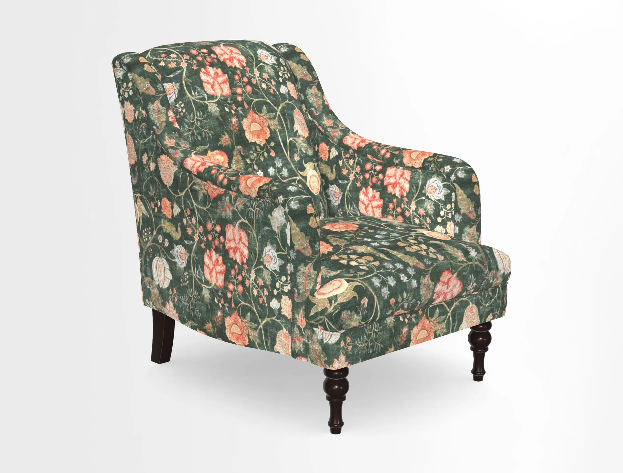 Rothermere Chair in RHS Gertrude Jekyll Ornamental Brown with Arms and Front Border in Mohair Velvet Mushroom