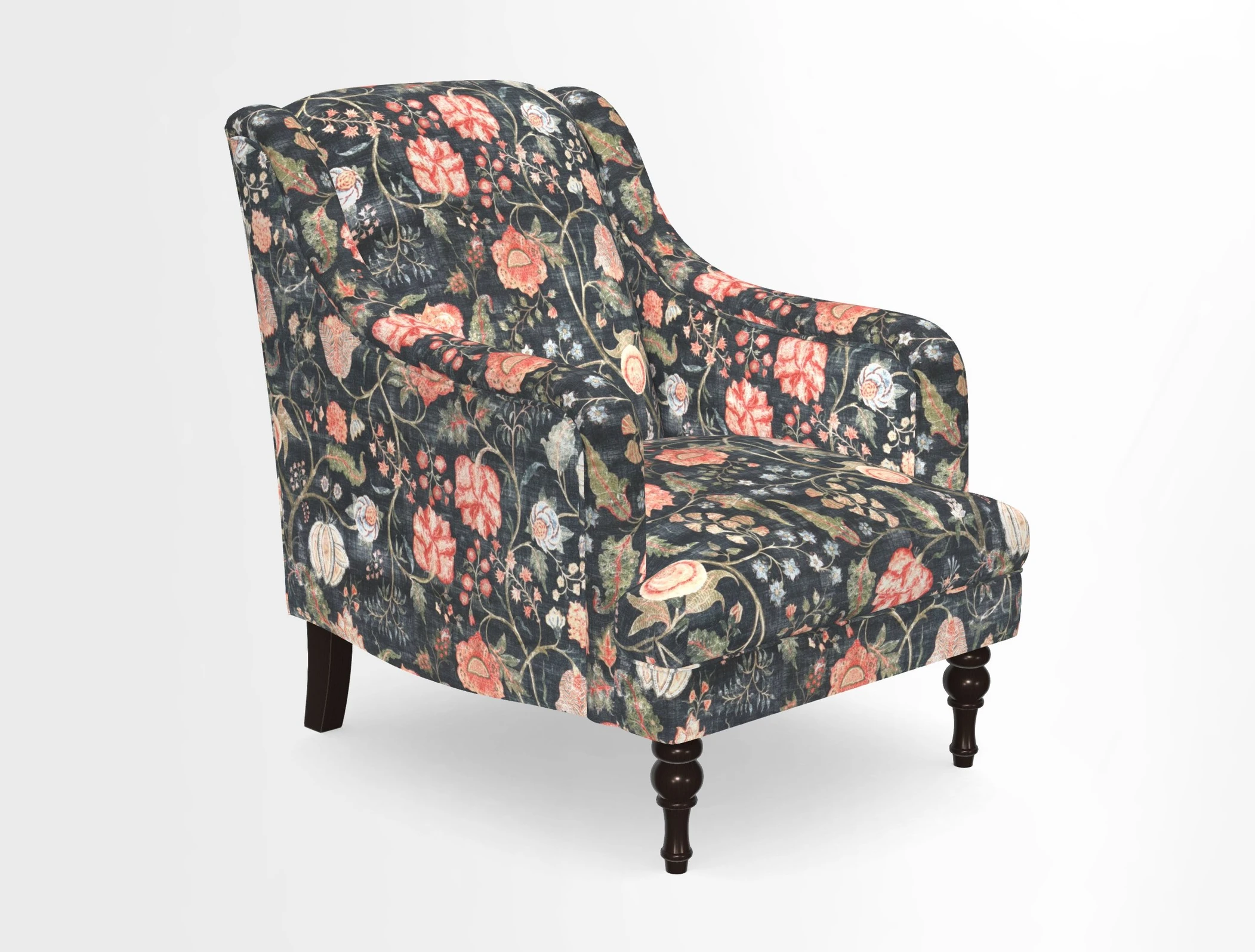 Rothermere Chair in RHS Gertrude Jekyll Ornamental Brown with Arms and Front Border in Mohair Velvet Mushroom
