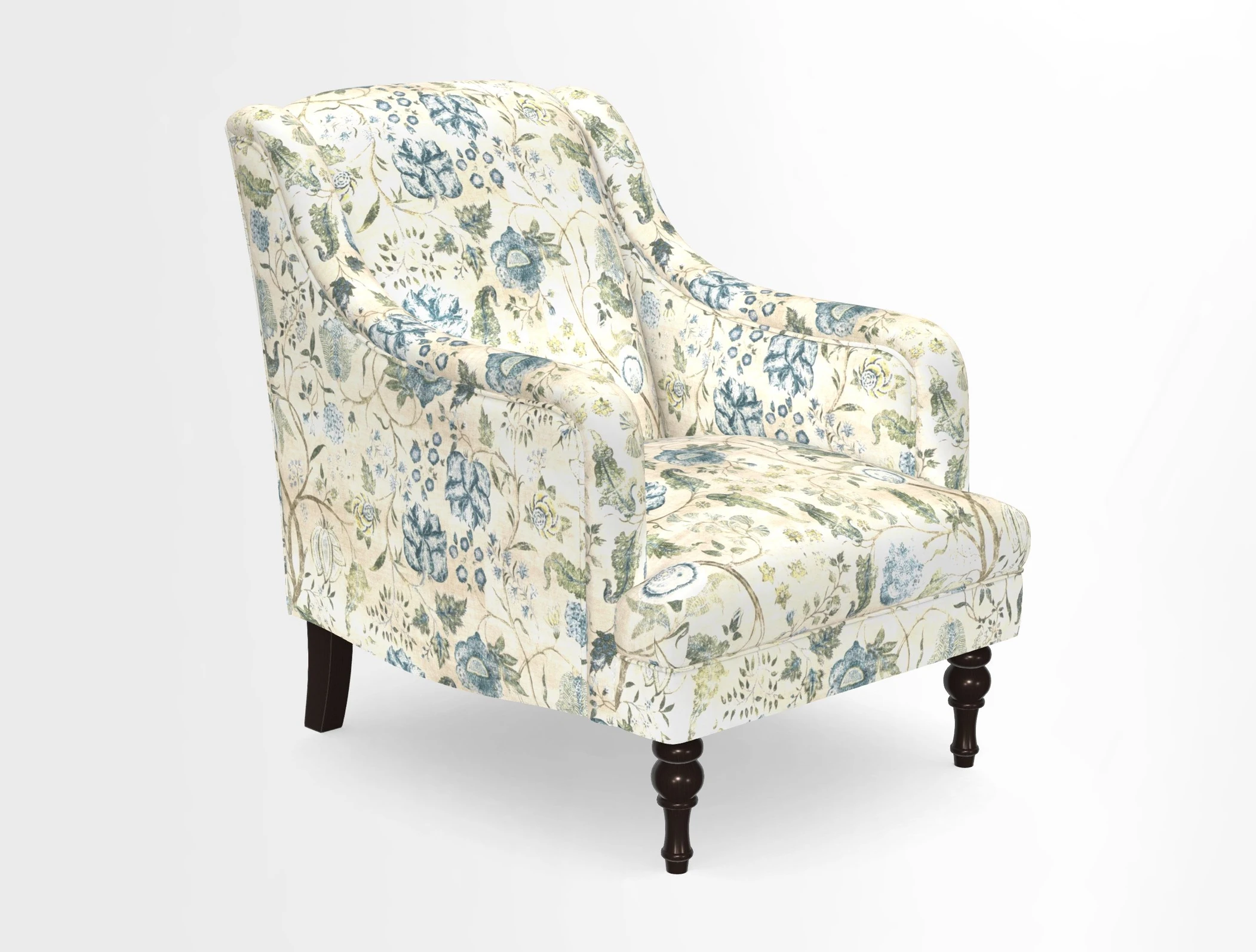 Rothermere Chair in RHS Gertrude Jekyll Ornamental Brown with Arms and Front Border in Mohair Velvet Mushroom