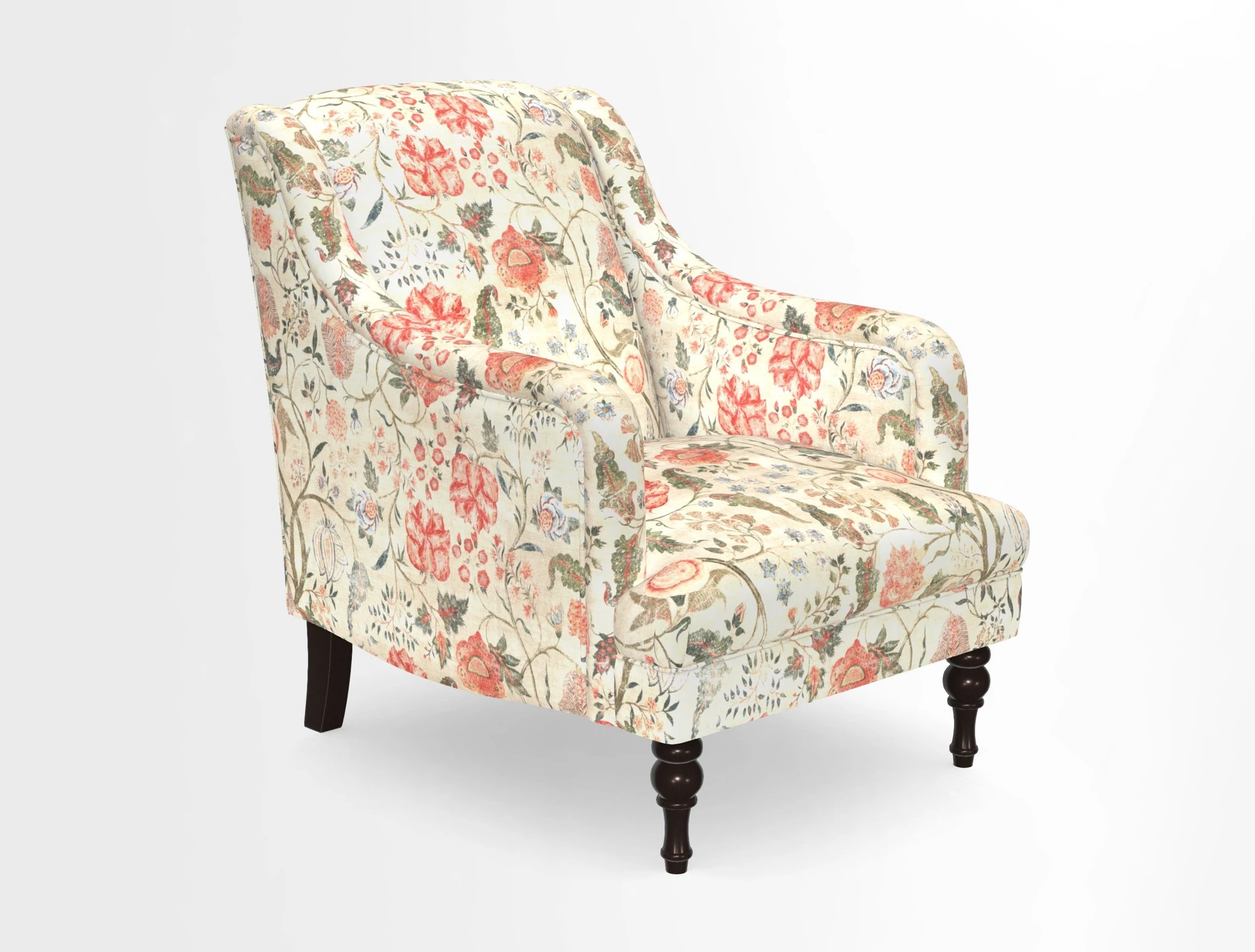 Rothermere Chair in RHS Gertrude Jekyll Ornamental Brown with Arms and Front Border in Mohair Velvet Mushroom