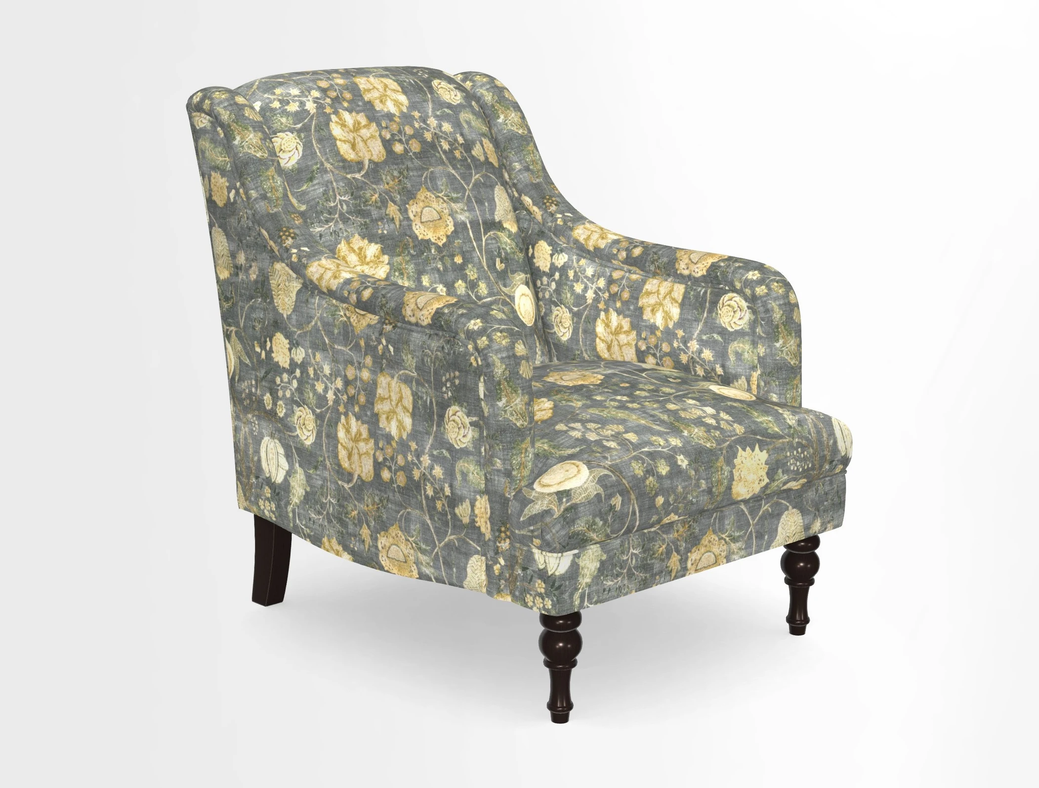 Rothermere Chair in RHS Gertrude Jekyll Ornamental Brown with Arms and Front Border in Mohair Velvet Mushroom