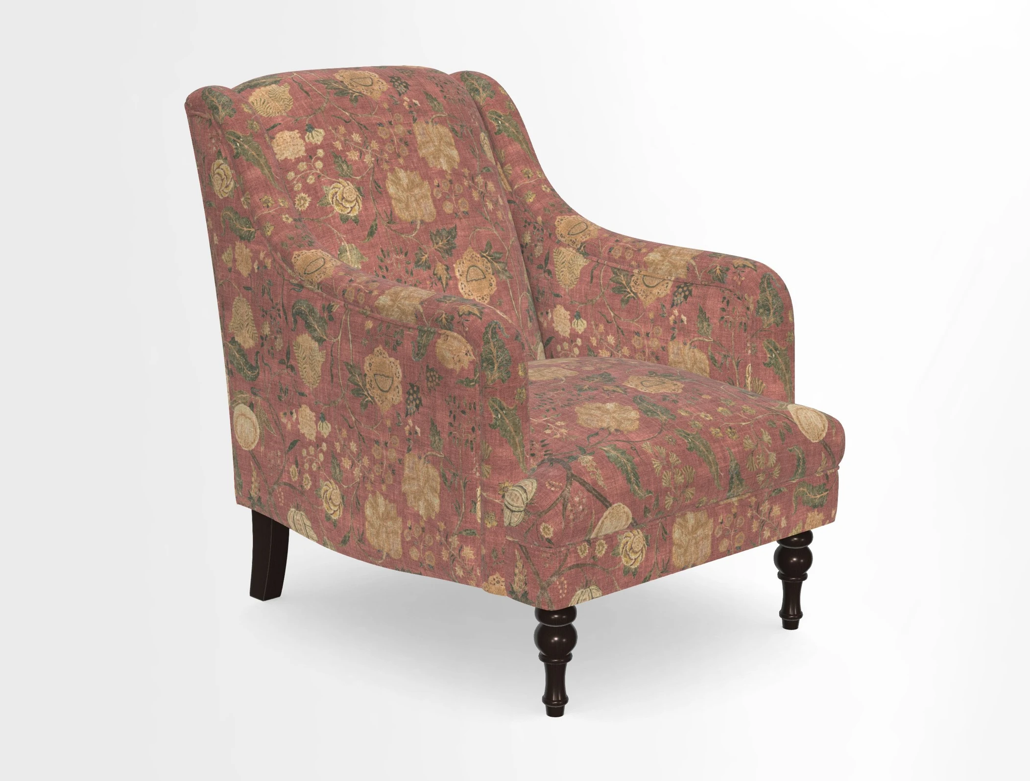 Rothermere Chair in RHS Gertrude Jekyll Ornamental Brown with Arms and Front Border in Mohair Velvet Mushroom