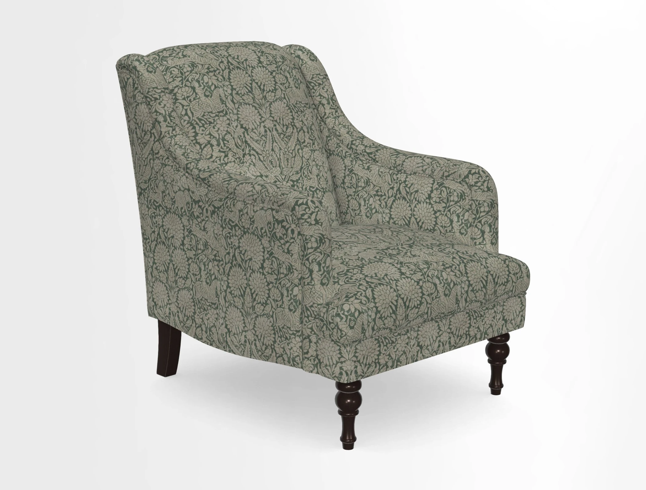 Rothermere Chair in RHS Gertrude Jekyll Ornamental Brown with Arms and Front Border in Mohair Velvet Mushroom