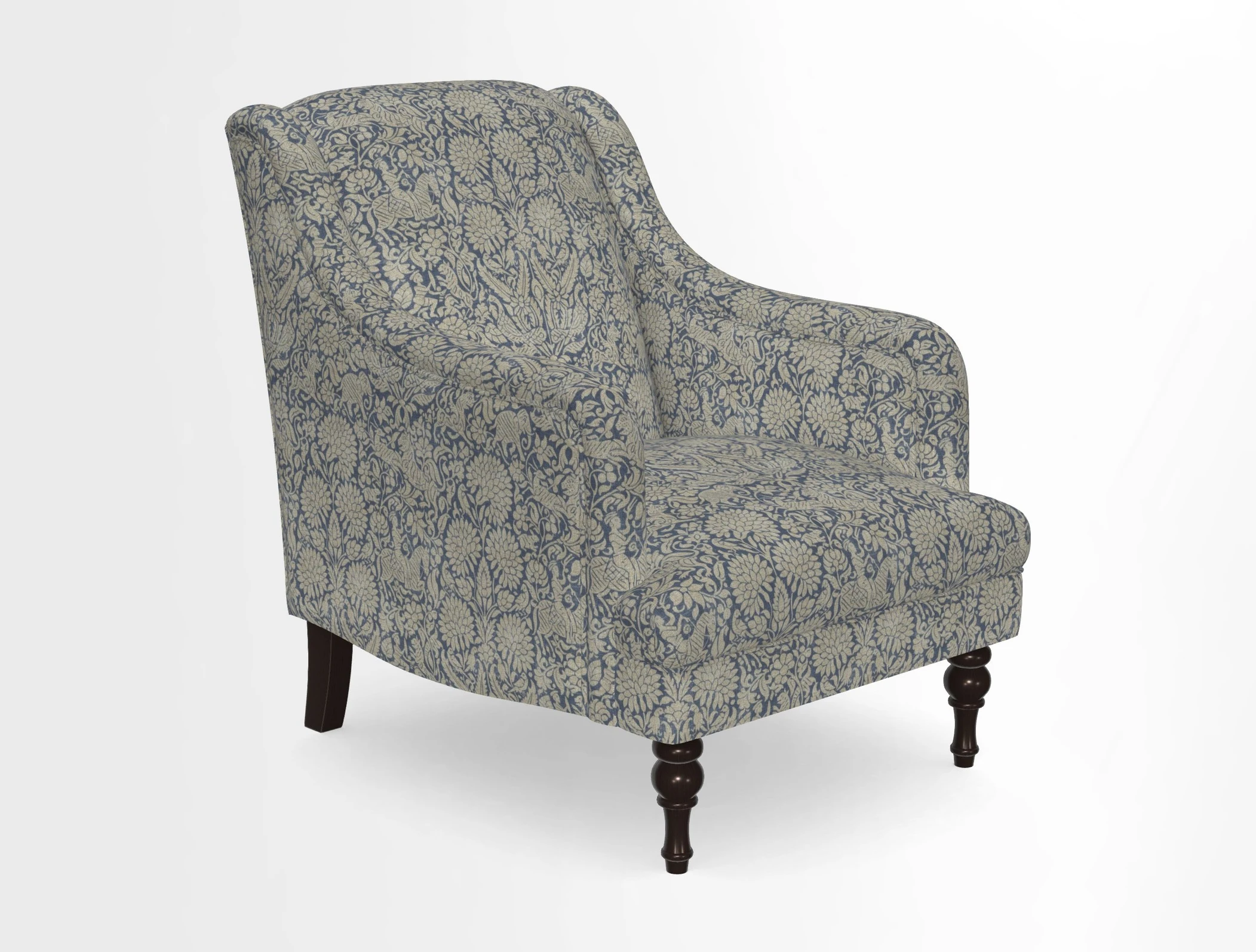 Rothermere Chair in RHS Gertrude Jekyll Ornamental Brown with Arms and Front Border in Mohair Velvet Mushroom