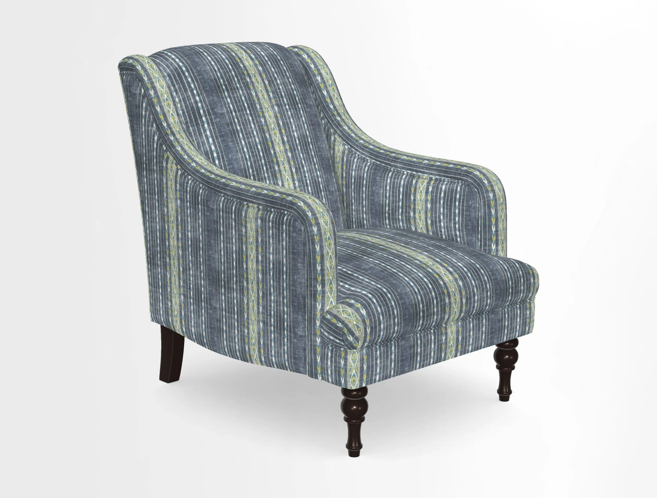 Rothermere Chair in RHS Gertrude Jekyll Ornamental Brown with Arms and Front Border in Mohair Velvet Mushroom