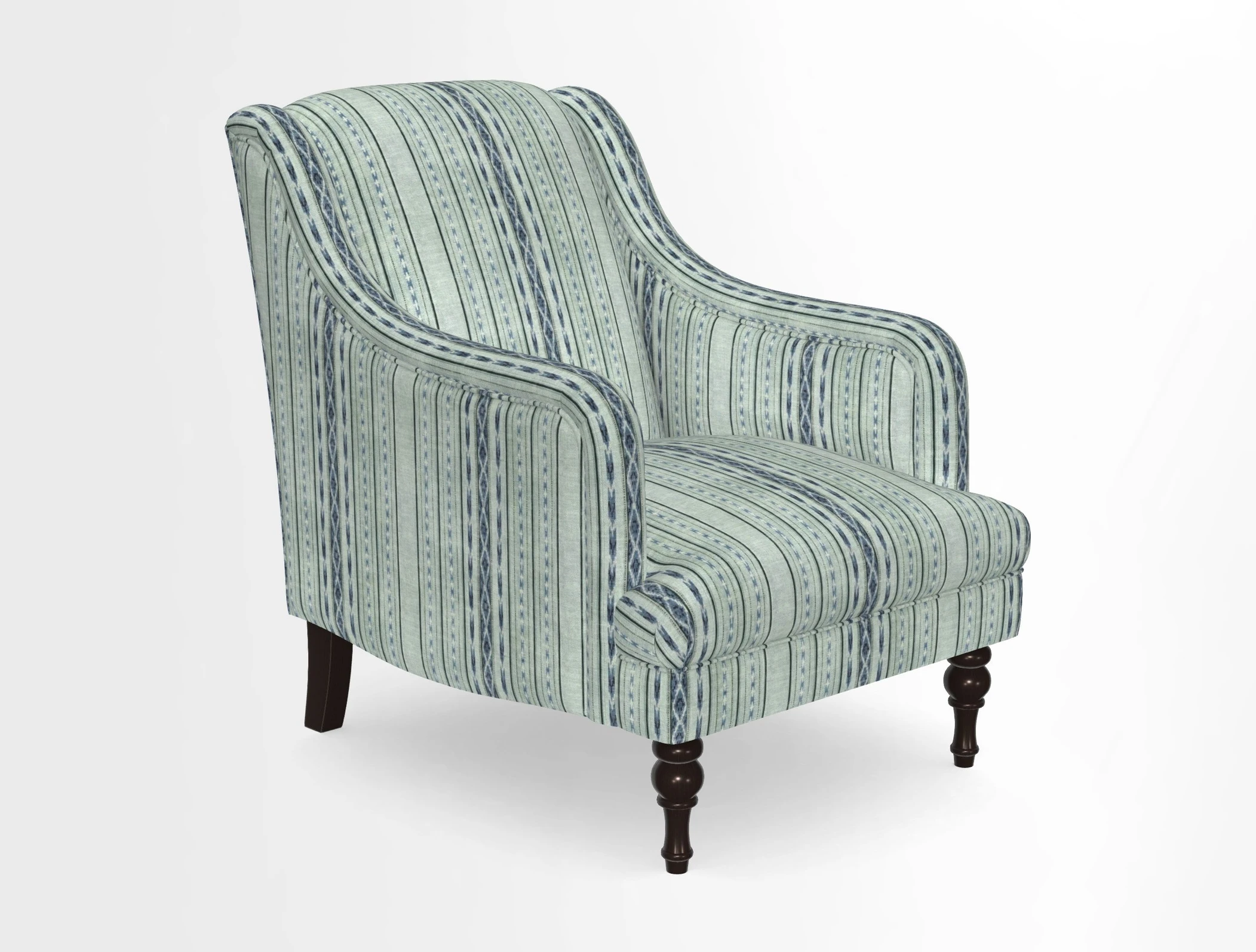Rothermere Chair in RHS Gertrude Jekyll Ornamental Brown with Arms and Front Border in Mohair Velvet Mushroom