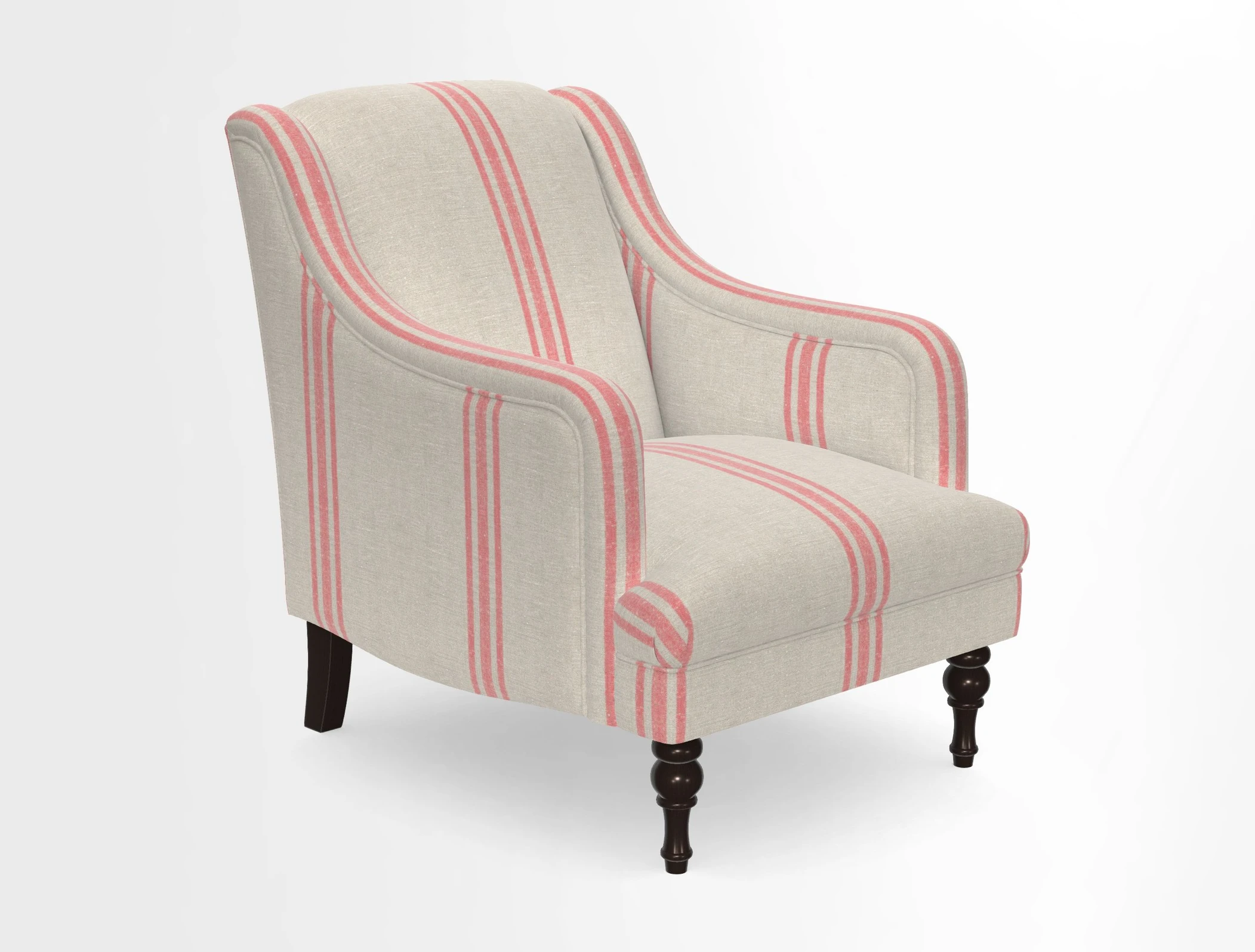 Rothermere Chair in RHS Gertrude Jekyll Ornamental Brown with Arms and Front Border in Mohair Velvet Mushroom