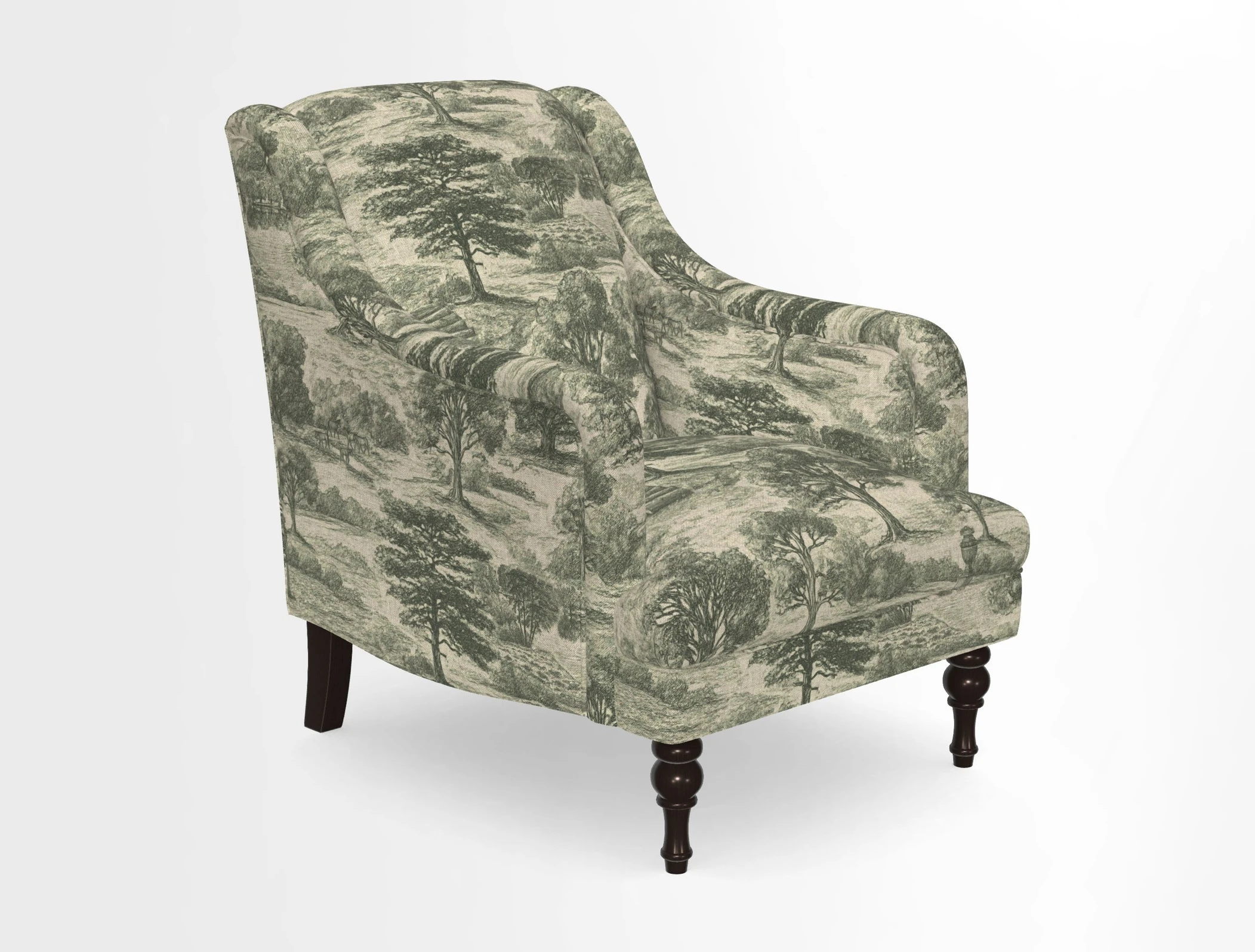 Rothermere Chair in RHS Gertrude Jekyll Ornamental Brown with Arms and Front Border in Mohair Velvet Mushroom