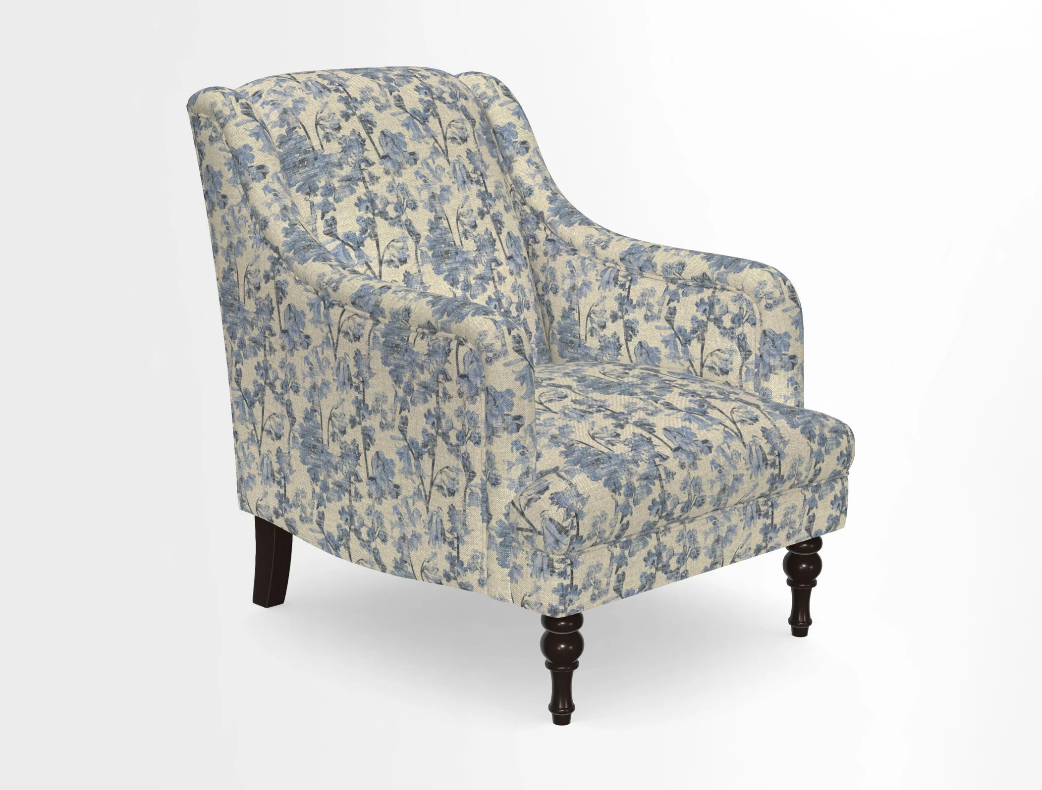 Rothermere Chair in RHS Gertrude Jekyll Ornamental Brown with Arms and Front Border in Mohair Velvet Mushroom