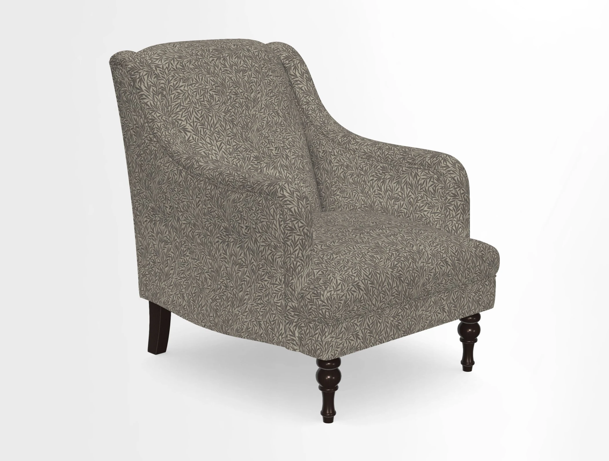 Rothermere Chair in RHS Gertrude Jekyll Ornamental Brown with Arms and Front Border in Mohair Velvet Mushroom