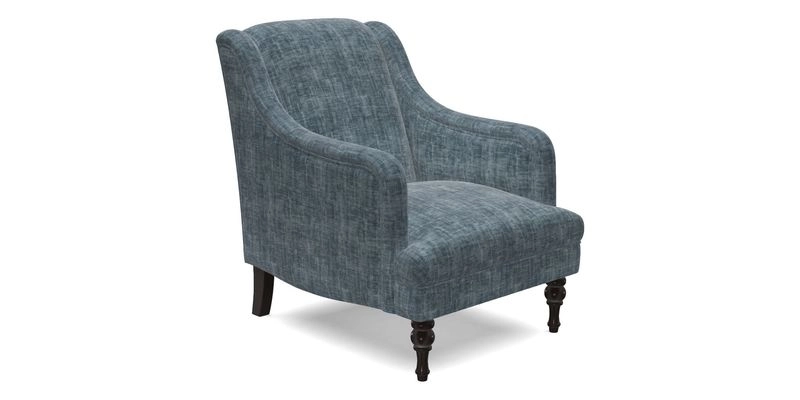 Rothermere Chair in RHS Gertrude Jekyll Ornamental Brown with Arms and Front Border in Mohair Velvet Mushroom
