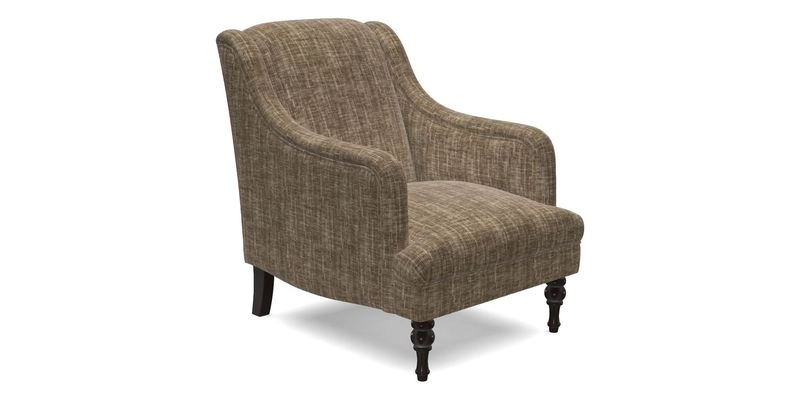 Rothermere Chair in RHS Gertrude Jekyll Ornamental Brown with Arms and Front Border in Mohair Velvet Mushroom