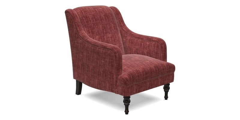 Rothermere Chair in RHS Gertrude Jekyll Ornamental Brown with Arms and Front Border in Mohair Velvet Mushroom
