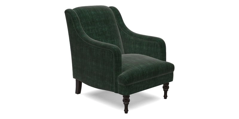 Rothermere Chair in RHS Gertrude Jekyll Ornamental Brown with Arms and Front Border in Mohair Velvet Mushroom