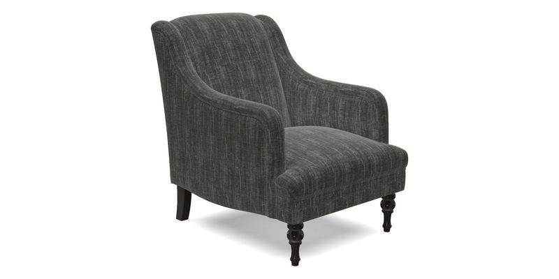 Rothermere Chair in RHS Gertrude Jekyll Ornamental Brown with Arms and Front Border in Mohair Velvet Mushroom
