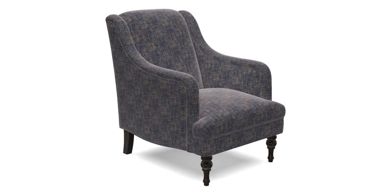 Rothermere Chair in RHS Gertrude Jekyll Ornamental Brown with Arms and Front Border in Mohair Velvet Mushroom