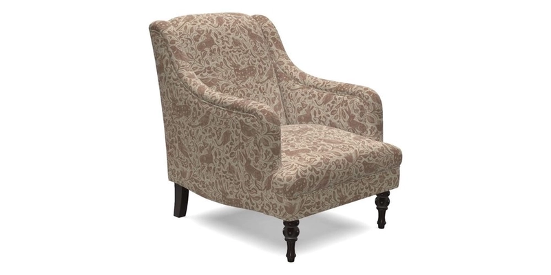 Rothermere Chair in RHS Gertrude Jekyll Ornamental Brown with Arms and Front Border in Mohair Velvet Mushroom