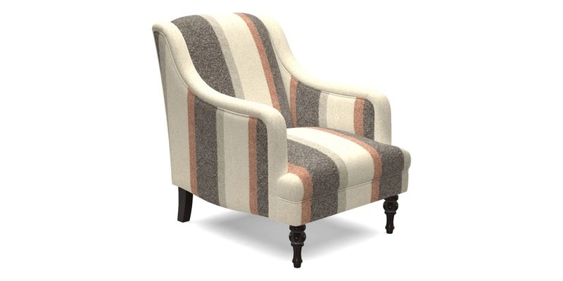 Rothermere Chair in RHS Gertrude Jekyll Ornamental Brown with Arms and Front Border in Mohair Velvet Mushroom