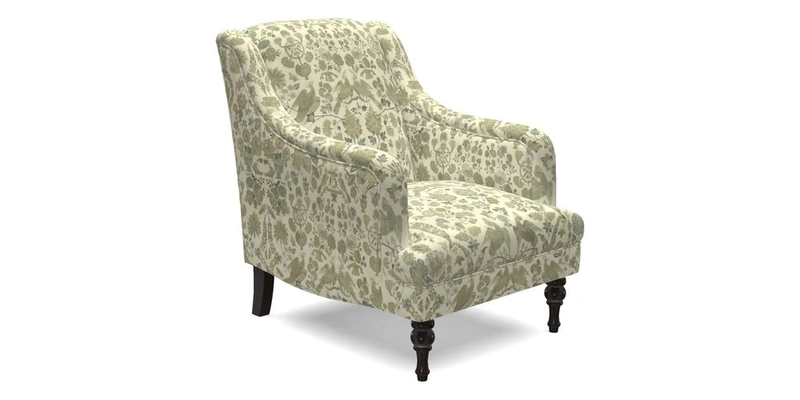 Rothermere Chair in RHS Gertrude Jekyll Ornamental Brown with Arms and Front Border in Mohair Velvet Mushroom