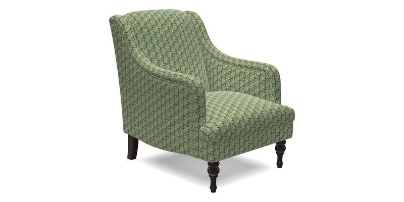 Rothermere Chair in RHS Gertrude Jekyll Ornamental Brown with Arms and Front Border in Mohair Velvet Mushroom