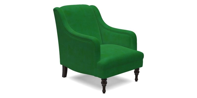 Rothermere Chair in RHS Gertrude Jekyll Ornamental Brown with Arms and Front Border in Mohair Velvet Mushroom