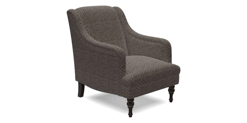 Rothermere Chair in RHS Gertrude Jekyll Ornamental Brown with Arms and Front Border in Mohair Velvet Mushroom