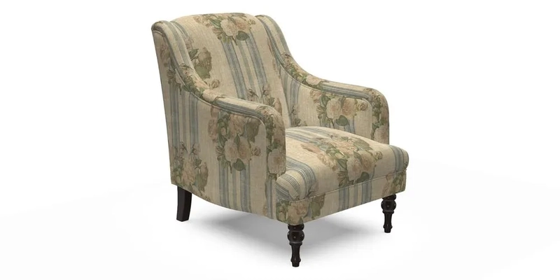 Rothermere Chair in RHS Gertrude Jekyll Ornamental Brown with Arms and Front Border in Mohair Velvet Mushroom