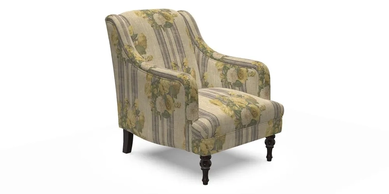 Rothermere Chair in RHS Gertrude Jekyll Ornamental Brown with Arms and Front Border in Mohair Velvet Mushroom