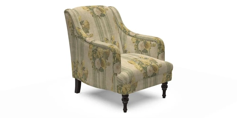 Rothermere Chair in RHS Gertrude Jekyll Ornamental Brown with Arms and Front Border in Mohair Velvet Mushroom