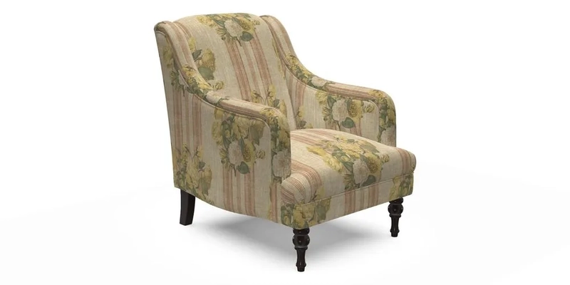 Rothermere Chair in RHS Gertrude Jekyll Ornamental Brown with Arms and Front Border in Mohair Velvet Mushroom