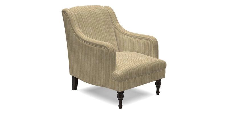 Rothermere Chair in RHS Gertrude Jekyll Ornamental Brown with Arms and Front Border in Mohair Velvet Mushroom