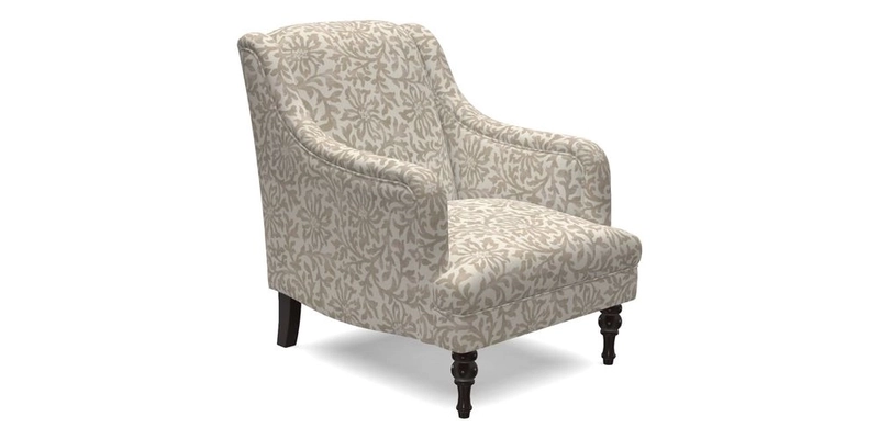Rothermere Chair in RHS Gertrude Jekyll Ornamental Brown with Arms and Front Border in Mohair Velvet Mushroom
