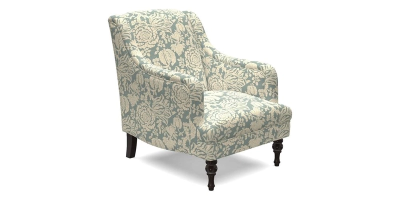Rothermere Chair in RHS Gertrude Jekyll Ornamental Brown with Arms and Front Border in Mohair Velvet Mushroom