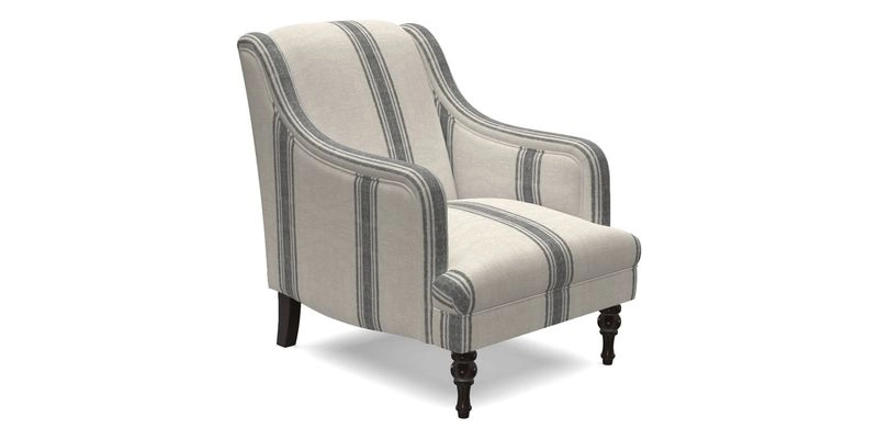 Rothermere Chair in RHS Gertrude Jekyll Ornamental Brown with Arms and Front Border in Mohair Velvet Mushroom