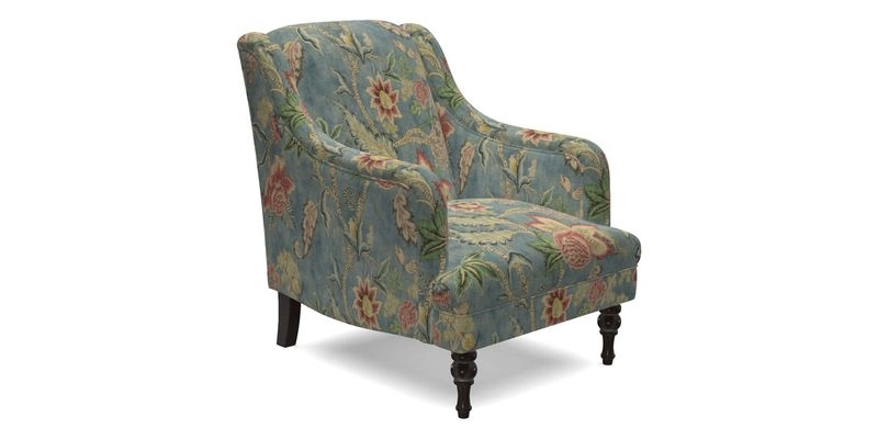 Rothermere Chair in RHS Gertrude Jekyll Ornamental Brown with Arms and Front Border in Mohair Velvet Mushroom