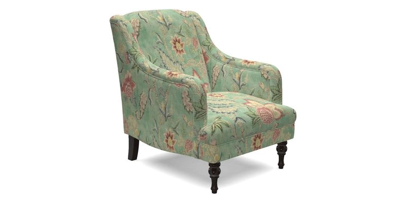 Rothermere Chair in RHS Gertrude Jekyll Ornamental Brown with Arms and Front Border in Mohair Velvet Mushroom