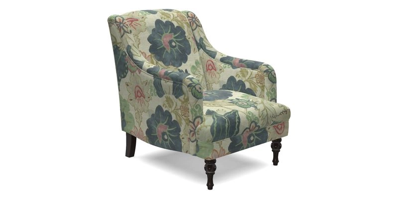 Rothermere Chair in RHS Gertrude Jekyll Ornamental Brown with Arms and Front Border in Mohair Velvet Mushroom