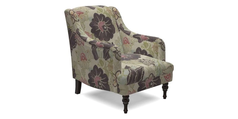 Rothermere Chair in RHS Gertrude Jekyll Ornamental Brown with Arms and Front Border in Mohair Velvet Mushroom