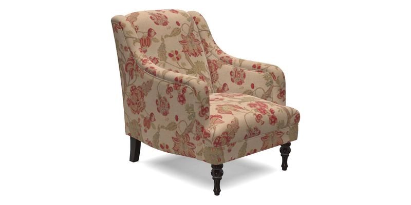Rothermere Chair in RHS Gertrude Jekyll Ornamental Brown with Arms and Front Border in Mohair Velvet Mushroom