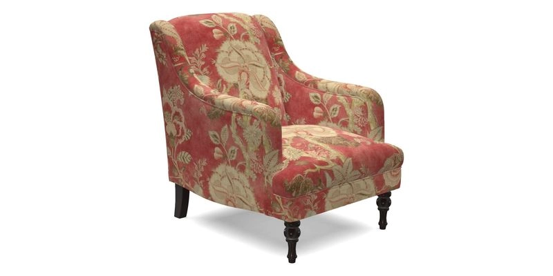 Rothermere Chair in RHS Gertrude Jekyll Ornamental Brown with Arms and Front Border in Mohair Velvet Mushroom