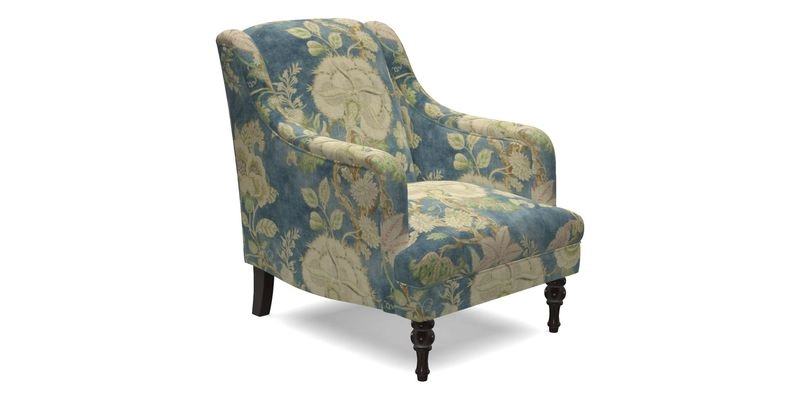 Rothermere Chair in RHS Gertrude Jekyll Ornamental Brown with Arms and Front Border in Mohair Velvet Mushroom