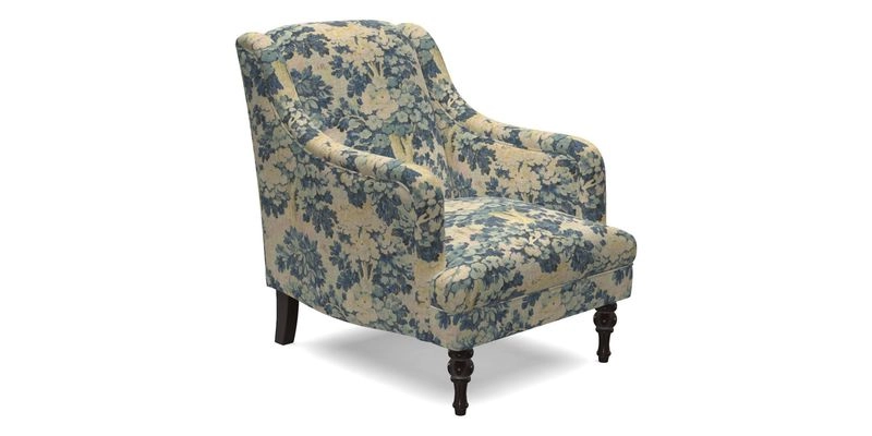 Rothermere Chair in RHS Gertrude Jekyll Ornamental Brown with Arms and Front Border in Mohair Velvet Mushroom