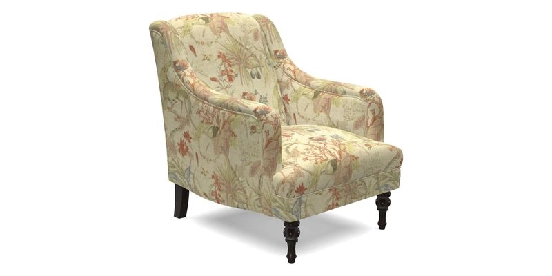 Rothermere Chair in RHS Gertrude Jekyll Ornamental Brown with Arms and Front Border in Mohair Velvet Mushroom